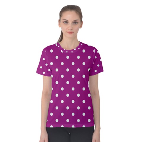 Polka-dots-purple White Women s Cotton Tee by nateshop