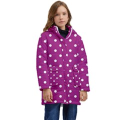 Polka-dots-purple White Kid s Hooded Longline Puffer Jacket