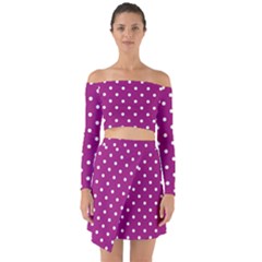 Polka-dots-purple White Off Shoulder Top With Skirt Set by nateshop