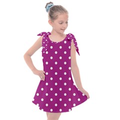 Polka-dots-purple White Kids  Tie Up Tunic Dress by nateshop