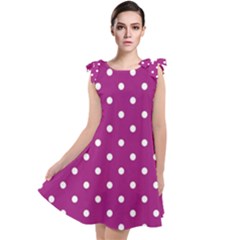 Polka-dots-purple White Tie Up Tunic Dress by nateshop