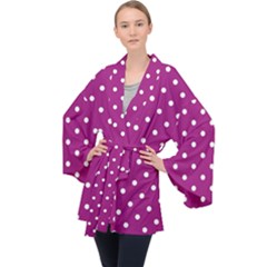 Polka-dots-purple White Long Sleeve Velvet Kimono  by nateshop