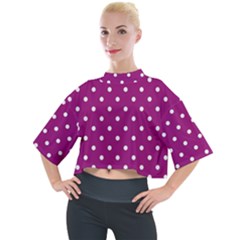 Polka-dots-purple White Mock Neck Tee