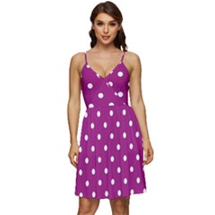 Polka-dots-purple White V-neck Pocket Summer Dress 