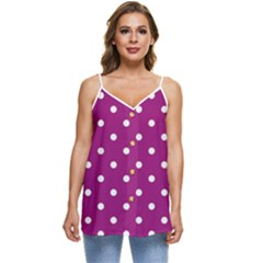 Polka-dots-purple White Casual Spaghetti Strap Chiffon Top