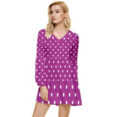 Polka-dots-purple White Tiered Long Sleeve Mini Dress by nateshop