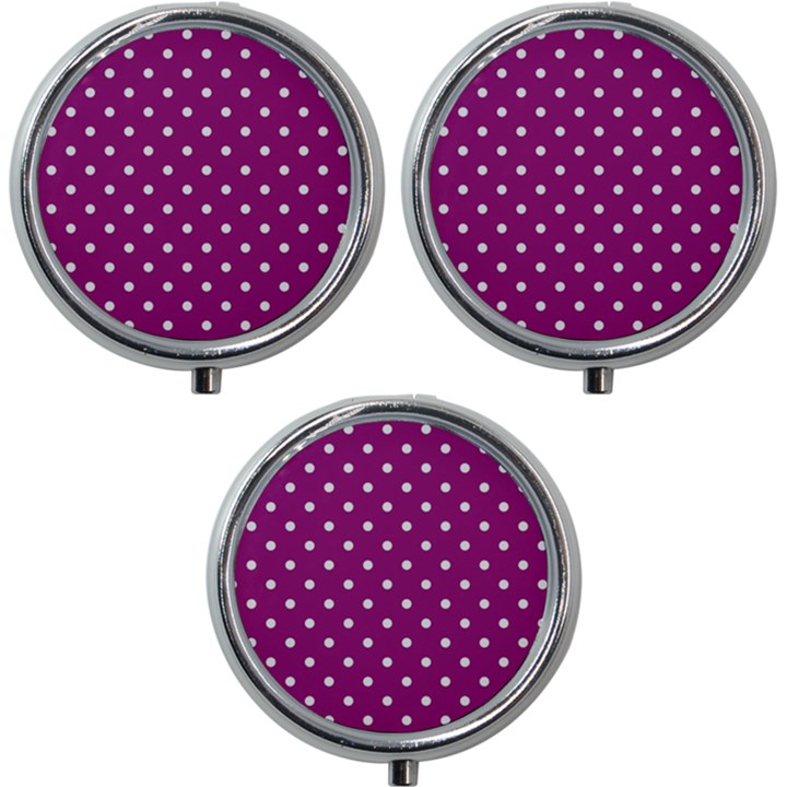 Polka-dots-purple White Mini Round Pill Box (Pack of 3)