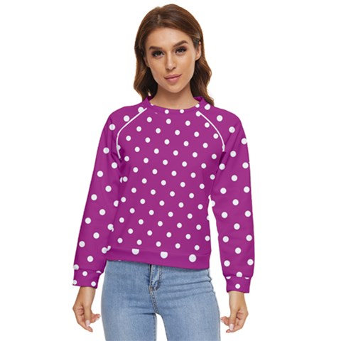 Polka-dots-purple White Women s Long Sleeve Raglan Tee by nateshop