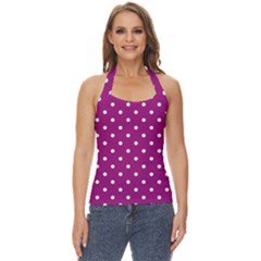 Polka-dots-purple White Basic Halter Top