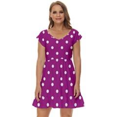 Polka-dots-purple White Short Sleeve Tiered Mini Dress