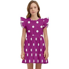 Polka-dots-purple White Kids  Winged Sleeve Dress