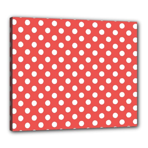 Polka-dots-red White,polkadot Canvas 24  X 20  (stretched) by nateshop