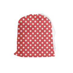 Polka-dots-red White,polkadot Drawstring Pouch (large) by nateshop