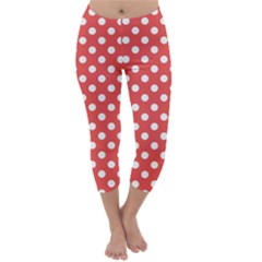 Polka-dots-red White,polkadot Capri Winter Leggings  by nateshop