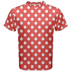 Polka-dots-red White,polkadot Men s Cotton Tee by nateshop