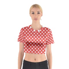 Polka-dots-red White,polkadot Cotton Crop Top by nateshop