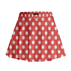 Polka-dots-red White,polkadot Mini Flare Skirt by nateshop