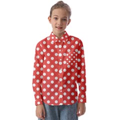 Polka-dots-red White,polkadot Kids  Long Sleeve Shirt by nateshop