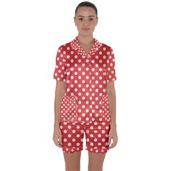 Polka-dots-red White,polkadot Satin Short Sleeve Pajamas Set by nateshop