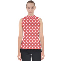 Polka-dots-red White,polkadot Mock Neck Shell Top by nateshop