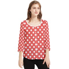 Polka-dots-red White,polkadot Chiffon Quarter Sleeve Blouse by nateshop