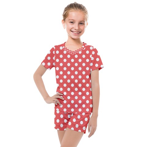 Polka-dots-red White,polkadot Kids  Mesh Tee And Shorts Set by nateshop