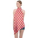 Polka-dots-red White,polkadot Halter Asymmetric Satin Top View1