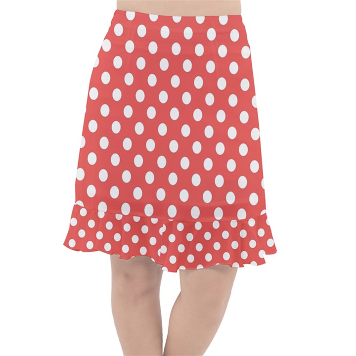 Polka-dots-red White,polkadot Fishtail Chiffon Skirt