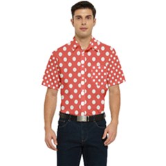 Polka-dots-red White,polkadot Men s Short Sleeve Pocket Shirt  by nateshop