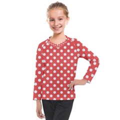 Polka-dots-red White,polkadot Kids  Long Mesh Tee