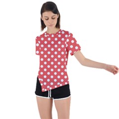 Polka-dots-red White,polkadot Asymmetrical Short Sleeve Sports Tee by nateshop