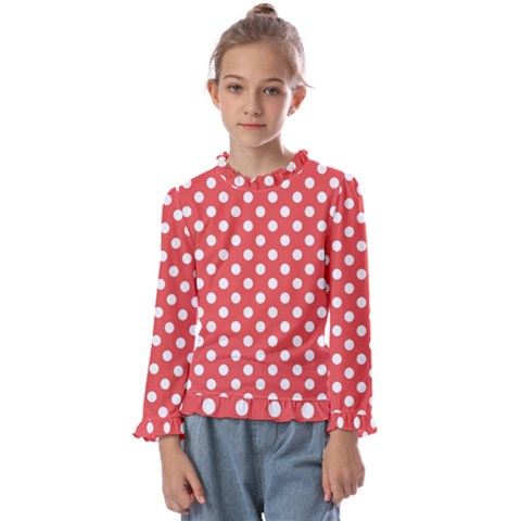 Polka-dots-red White,polkadot Kids  Frill Detail Tee by nateshop