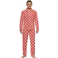 Polka-dots-red White,polkadot Men s Long Sleeve Velvet Pocket Pajamas Set