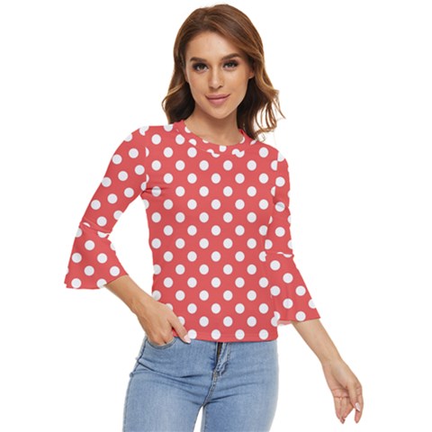 Polka-dots-red White,polkadot Bell Sleeve Top by nateshop