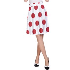 Polka-dots-white Red A-line Skirt by nateshop