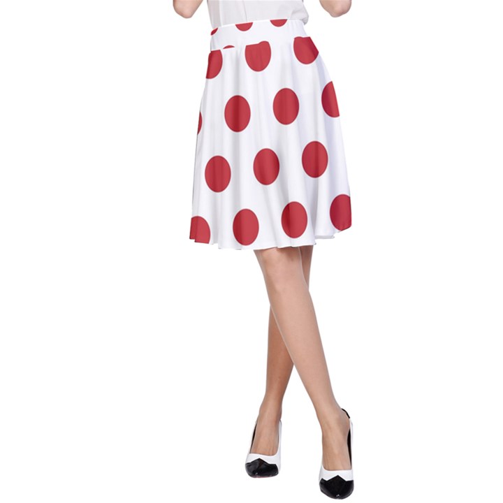 Polka-dots-white Red A-Line Skirt