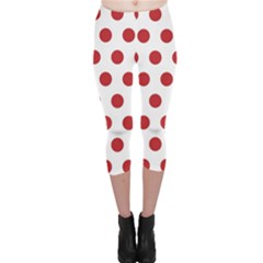 Polka-dots-white Red Capri Leggings  by nateshop