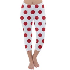 Polka-dots-white Red Capri Winter Leggings  by nateshop