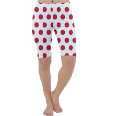 Polka-dots-white Red Cropped Leggings  by nateshop