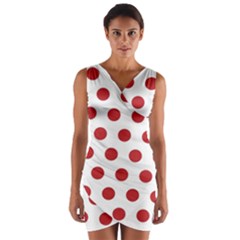 Polka-dots-white Red Wrap Front Bodycon Dress by nateshop