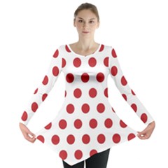 Polka-dots-white Red Long Sleeve Tunic  by nateshop