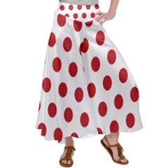 Polka-dots-white Red Satin Palazzo Pants by nateshop