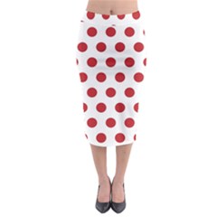 Polka-dots-white Red Midi Pencil Skirt by nateshop