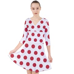 Polka-dots-white Red Quarter Sleeve Front Wrap Dress by nateshop