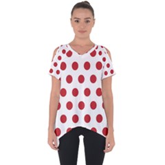 Polka-dots-white Red Cut Out Side Drop Tee by nateshop