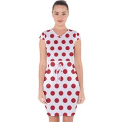 Polka-dots-white Red Capsleeve Drawstring Dress  by nateshop