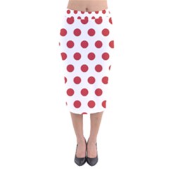 Polka-dots-white Red Velvet Midi Pencil Skirt by nateshop