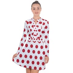 Polka-dots-white Red Long Sleeve Panel Dress