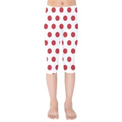 Polka-dots-white Red Kids  Capri Leggings  by nateshop