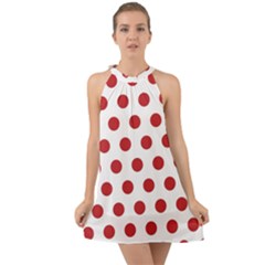 Polka-dots-white Red Halter Tie Back Chiffon Dress by nateshop